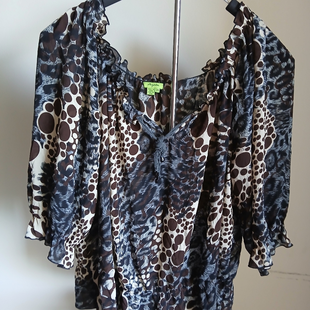 Agora Size 2X Animal Print Blouse Sheer - Picture 11 of 11
